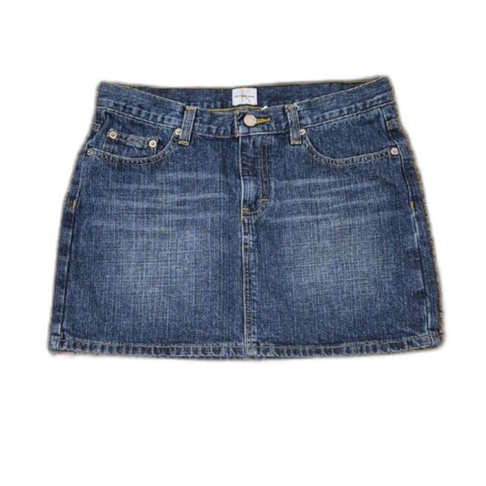 Y2K Calvin Klein Denim Mini Skirt 9 or M Low Rise Double Stone Wash 90's 2000's
